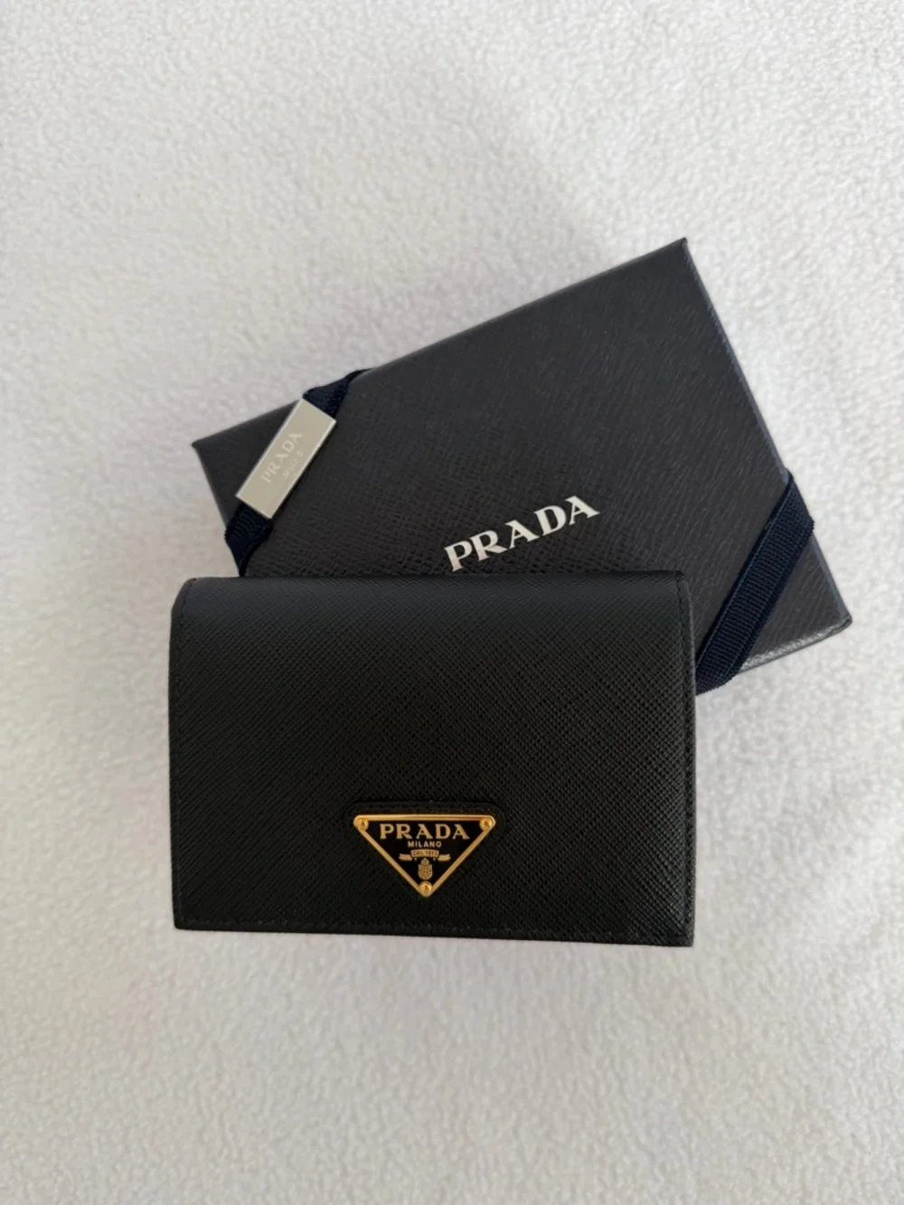 Prada Black Saffiano Leather small wallet with Gold Triangle Plaque - Picture 7 of 9